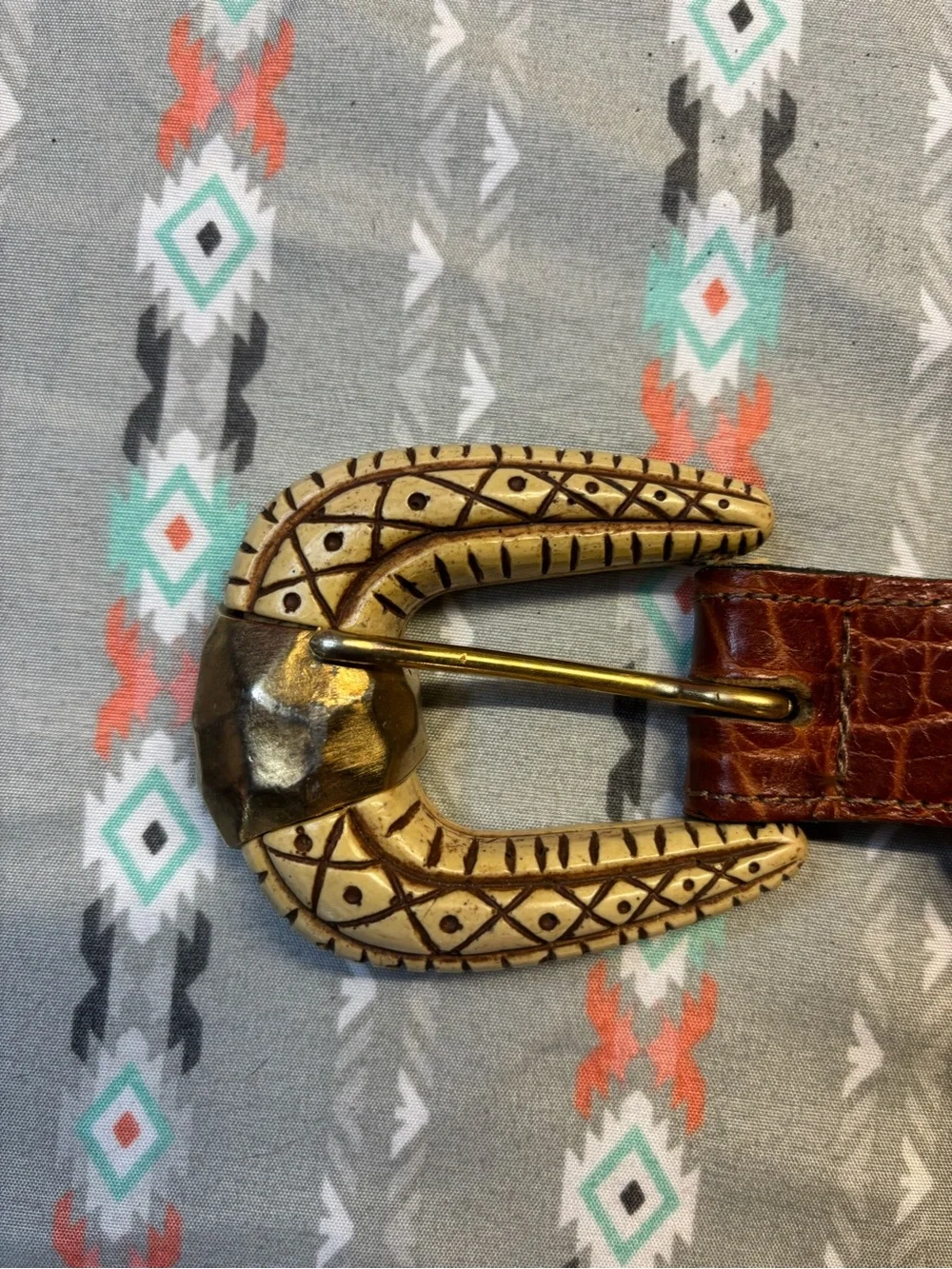 🌀Vintage 80s Crocodile Brown Leather Belt - Picture 2 of 9